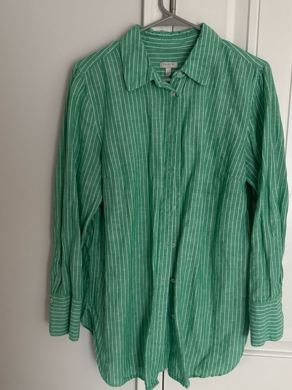 Talbots Green Striped Linen Blend Women’s Shirt